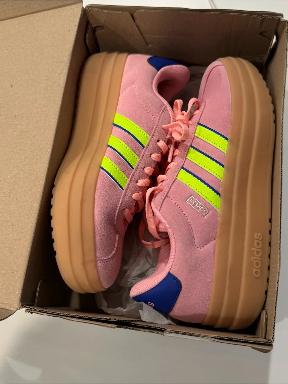 Adidas Women's VL Court Bold Platform Sneaker Pink Lemon Blue Size 5 NIB